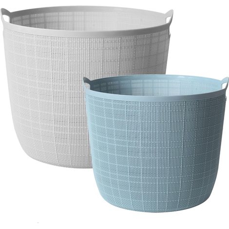 Set di 2 cesti portabiancheria in plastica, con manici facili da trasportare, per organizzare la casa, per lavanderia, camera da letto, bagno (1/5)