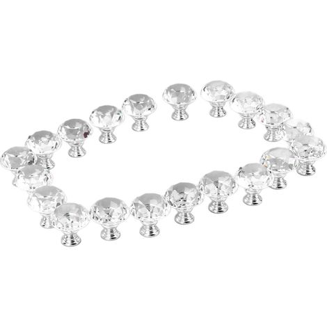 Lot de 20 boutons de porte en cristal, en alliage d'aluminium transparent, ronds, pour tiroirs de cuisine, placards, penderies, salles de bain et commodes.