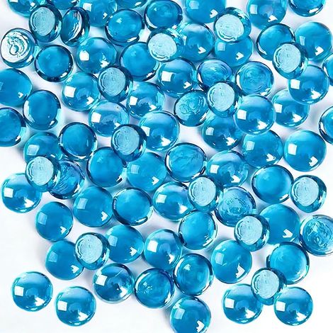 1600 g Billes Plates, Galets de Verre Bleu Billes de Verre Plat 17-19 mm, Perles de Verre pour Vases Galets Décoratifs pour DIY Vases Aquariums Pots de Fleurs(env. 350 pcs) (1/5)