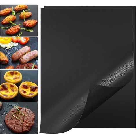 AIDUCHO Tapis De Gril De Barbecue Tapis De Gril De Barbecue De 16 × 12 Pouces Tapis De Four En Feuille De Papier De Gril Antiadhésif (2 Pièces, Noir) (1/5)
