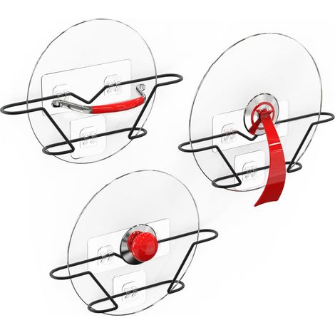 Pot Lid Organizer - Black Metal - Wall Mount No Drilling Adhesive - Fits 6 To 13 Inch Lids - 3 Pack (1/5)