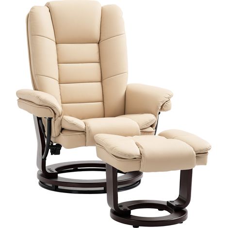 Faux Lear 135° Reclining Chair and Footstool - Beige (1/5)