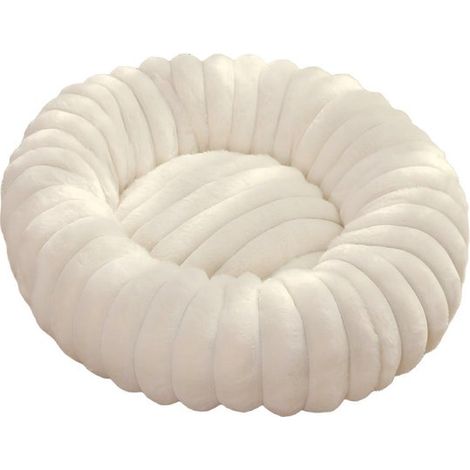 Cama para perros - Redonda con forma de rosquilla - Lavable - Ortopédica - Base antideslizante - Tejido de felpa suave - 40 cm - Beige (1/5)