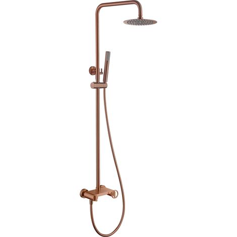 MICE - Conjunto Barra de ducha monomando extensible - Columna de ducha con rociador y mango - Griferia Baño color Oro Rosa Cepillado (1/5)