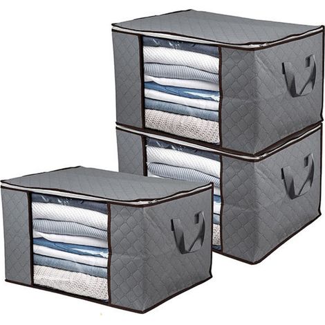 Sac de rangement pour vêtements grande capacité organisateurs couvertures pliables couettes literie (gris) 3pcs Gris (1/5)