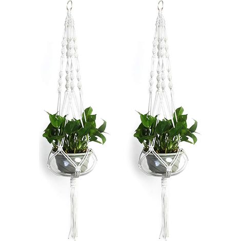 2 PCS Cintre de Plante en macramé, Support de Plante en Corde à Suspendre pour Panier de Pot de Fleur Fait à la Main pour l'art Mural, Jardin, Couloir, décoration intérieure (105cm, Blanc) (1/5)