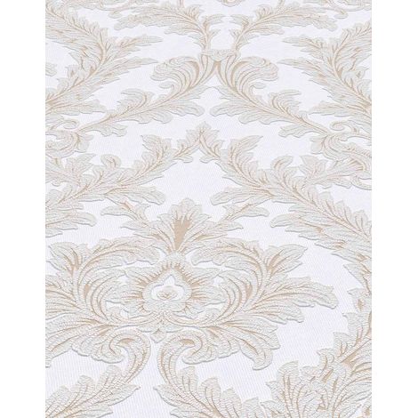 Papier peint baroque blanc & beige chambre | Tapisserie intissée baroque salon blanche & beige | Papier peint intissé damassé
