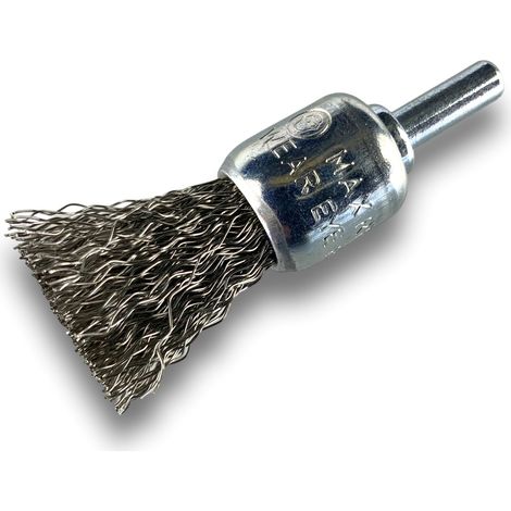 Brosse en bout sur tige  Forme pinceau  Fil INOX dur  Diamètres variés - Quantité x 1 - Ø 18 mm - INOX - Dure (1/5)