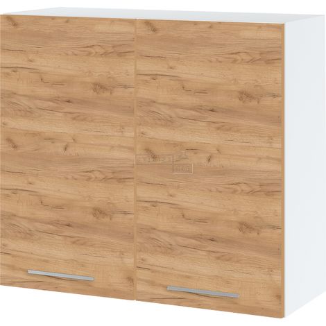 Meuble haut de cuisine Bellissi Chene 2 portes L 80 cm -  Porte avec poignée apparente  Décor chêne brut (1/5)