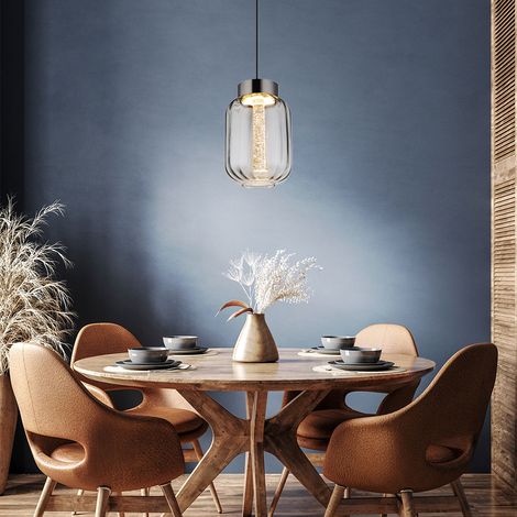 Pendellampe Hängelampe Esstischleuchte Rauchglas LED Wohnzimmerlampe H 150 cm