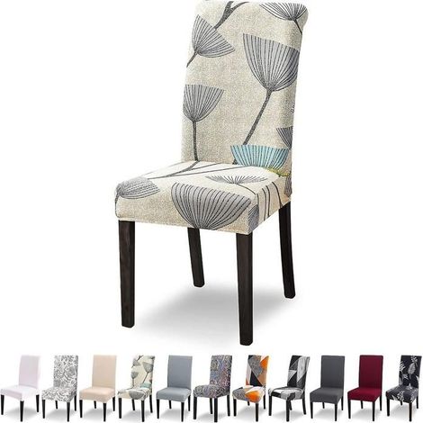 Lot De 6 Housse De Chaise Extensible(Feuilles Beiges) Housse De Chaise Salle Manger Universel Lavab (1/4)