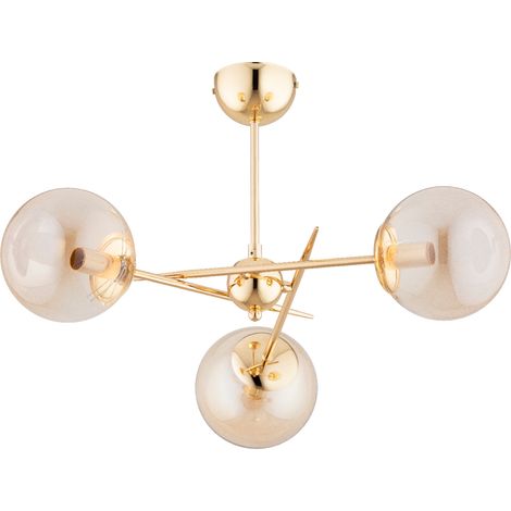 Plafonnier moderne laiton, globes ambre, 3xE14 Alfa (1/3)