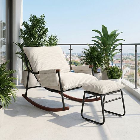 Fauteuil Relax Jardin avec Repose-Pieds Blanc Ivoire – Fauteuil Salon Moderne Confort XXL