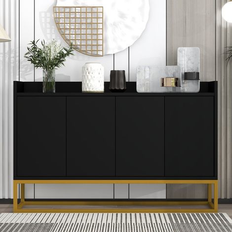 Sideboard für Wohnzimmer im minimalistischen, schicken Design – 4 Türen mit Push-to-Open-System – 120 x 30 x 80 cm – robuste Konstruktion aus marineblauem Holz (1/5)