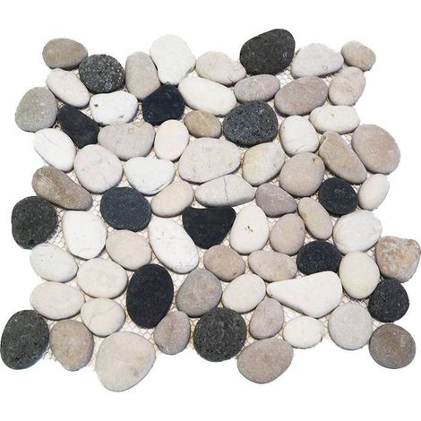 Mosaïque pour sol en galets 30x30cm – Anti-dérapant R10 – Mix de galets noirs et gris – Prix à l'unité – Barwolf