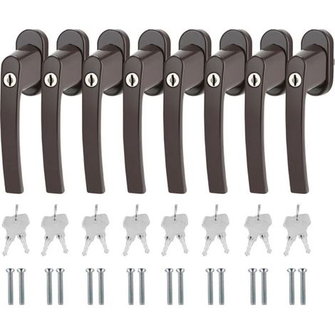 Poignée de fenêtre en aluminium brun avec serrure, lot de 8, compatible avec les portes de balcon