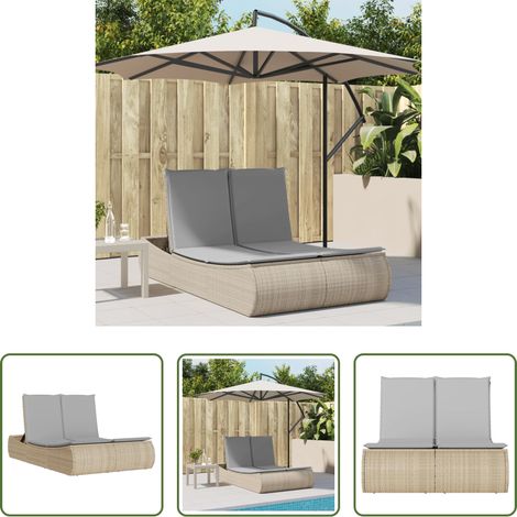 Gartenmöbel - Doppel-Sonnenliege mit Auflagen Beige Poly Rattan (1/5)