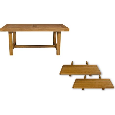 Hellin – Table de ferme en chêne moyen massif extensible L180/280 – 2 allonges pour 12 personnes – Piétement robuste en chêne – Épaisseur plateau 80 mm (1/5)