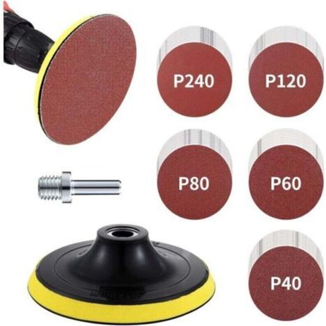 Kit de disques de papier de verre, 125mm de patin de ponçage M14, 50 pièces de papier de verre 10x40/60/80/120/240, convient pour le papier de verre de la ponceuse (1/4)