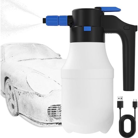 Spruzzatore di schiuma elettrico da 1,5 L, alimentato a batteria, per il lavaggio dell'auto, con pompa ricaricabile USB senza fili da 4.500 mAh, bianco (1/4)