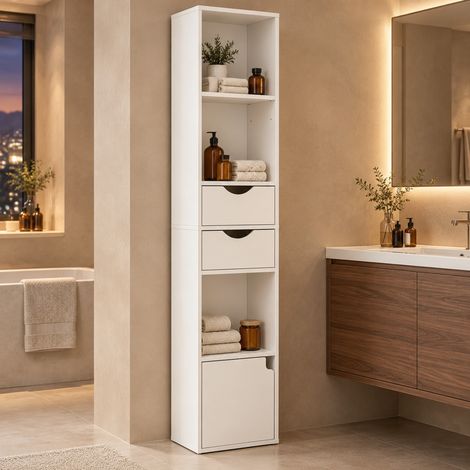 Librería estantería blanca de madera 30 x 157,5 x 24 cm con almacenaje moderno FloraGrace (1/5)