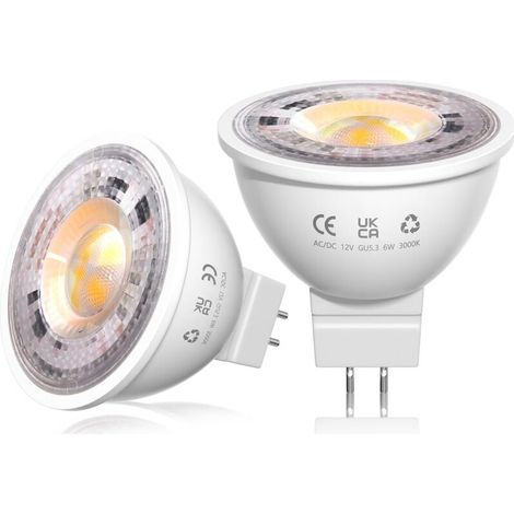 Ampoules LED MR16 Blanc Chaud 3000K, Ampoules LED GU5.3, Ampoule Spot LED 12V, 6W=50W Lampe Traditionnelle, 38° Angle, Non-Dimmersible, Lot de 2, LTB-GU5.3-WW [Classe énergétique A]