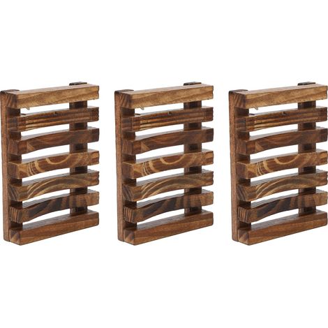 3Pcs Porte-Savon Vintage en Bois Design Évidé, Drainant Autonome, Tiroir pour Salle de Bain (1/5)