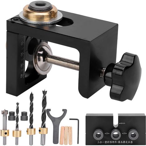 Lot en aluminium 3-en-1 pour perçage de précision, guide de perçage et gabarit de positionnement pour chevilles en bois (1/5)