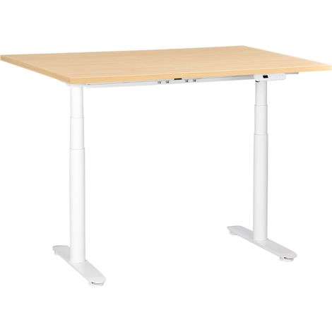 Escritorio de altura regulable eléctrico moderno patas redondas 120 x 60 cm tablero marrón claro y base blanca Destinas