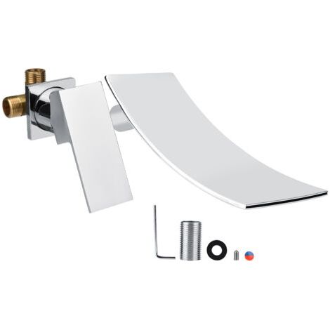 Jadpes Robinet, Mitigeur de lavabo, Robinet de Cascade à Montage Mural, Chrome ， Mélangeur de Bassin Froid et Chaud Mitigeur d'évier de Salle de Bains Centerset, Robinet de mélan (1/5)