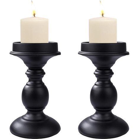 Bougeoirs en métal noir pour bougies cylindres, lot de 2, style rétro, décoration de table de mariage, centre de table pour dîner, fêtes, Noël, Saint-Valentin, Halloween. (1/5)
