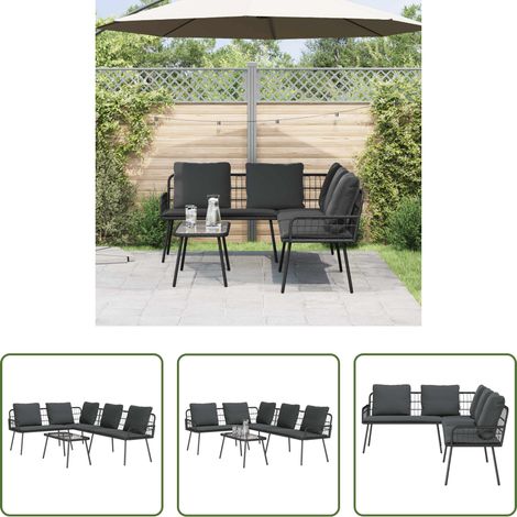 Terrassensofa - Gartensofa-set mit Kissen 2 pcs Schwarz Poly-Rattan (1/5)