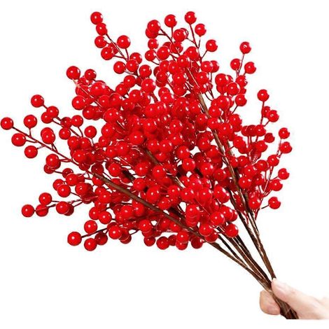 Lot de 10 tiges de baies rouges décoratives élégantes pour Noël