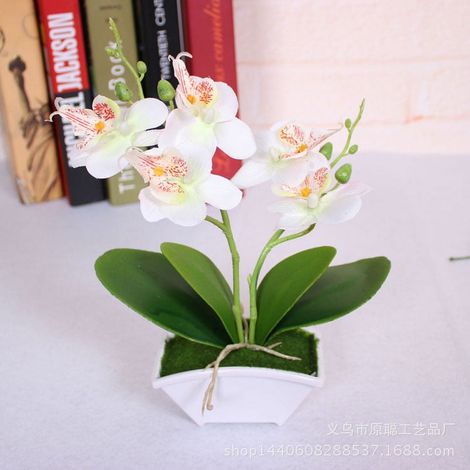 Orchid - Fausse Plante en Pot - Décoration Table Bureau Salle de Bain Cuisine - Blanc - 27 x 5,5 x 22 cm - 1 Pièce (1/5)