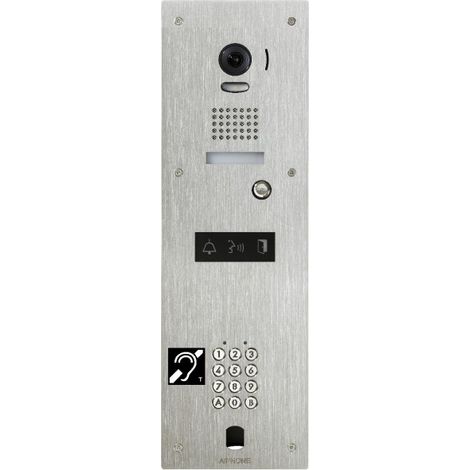 Platine vidéo inox encastrée 1BP avec clavier 100 codes, perçage VIGIK et boucle magnétique à encombre KJPLVBMA - Aiphone 130352