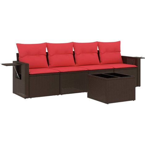 Maison Exclusive - 5-teiliges Gartensofa-Set mit Kissen, braun, P