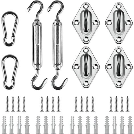 Kit de fixation pour voile d'ombrage en acier inoxydable 304, compatible avec les voiles d'ombrage triangulaires, carrées et rectangulaires, pour l'installation sur terrasse, patio ou pelouse. (1/5)