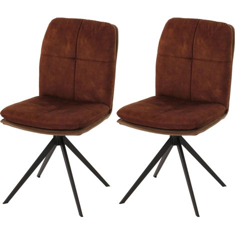 Lot de 2 chaises de salle à manger HWC-M68, fauteuil de cuisine, pivotant Auto-Position, métal tissu/textile marron (1/5)