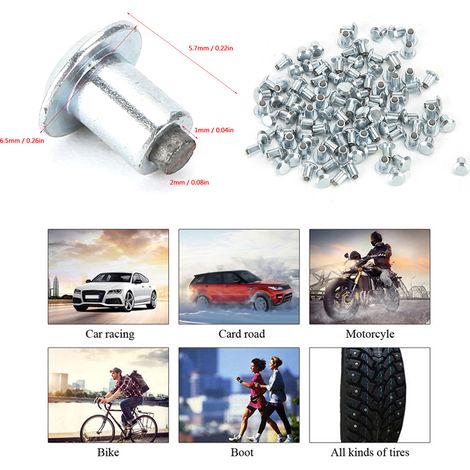 100 vis à crampons de roue de 6,5 mm (0,3 po) avec clous antidérapants pour voiture, moto, VTT, UTV (JX6.5-6.5-1) (1/5)