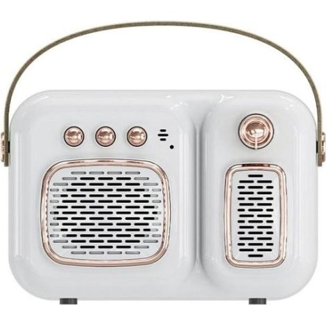Enceinte Bluetooth rétro portable avec radio FM, haut-parleur sans fil Hi-Fi blanc – design vintage, son puissant et batterie longue durée (1/4)