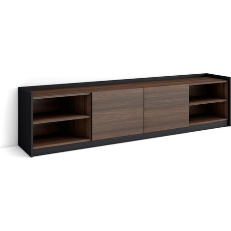 Skraut Home - Mobile TV Soggiorno, Ampio spazio a disposizione, 207x37x50cm, Per TV fino a 80", Mobile Soggiorno, Stile moderno, Rovere scuro e Nero (1/5)