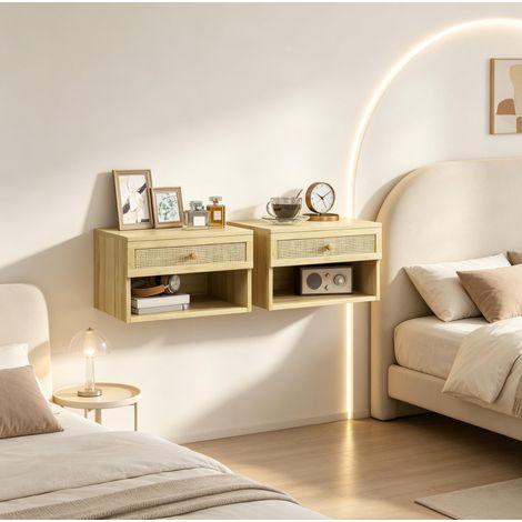 Mesitas de noche flotantes de pared, lote de 2, natural, de tablero de partículas HAVRYA (1/5)
