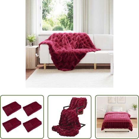 Chaleur hivernale - Couverture en fausse anti-dérapante Olite 4 pcs Rouge Bordeaux (1/5)