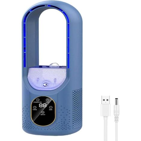 Ventilateur de climatisation portable, refroidisseur d'air évaporatif, climatiseur USB avec vent et 6 minuteurs, mini ventilateur de refroidissement de bureau pour le bureau à (Bleu) [Classe énergétiq (1/5)