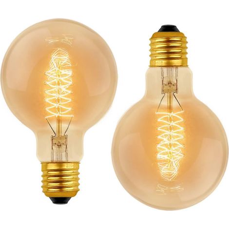 Ampoules décoratives incandescentes rétro G80 à intensité variable 40 W blanc chaud 2700 K, 220 V CA, culot E27, filament de tungstène spiralé (lot de 2) (1/5)