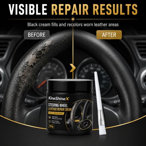 KineShineX Lenkrad-Lederreparaturcreme, Autoinnenraum-Ledercreme für schwarzes Leder zur Reparatur von Kratzern, Abnutzung und Verfärbungen (1/5)