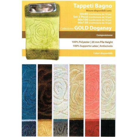Set 3 Tappeti da bagno Gold in Tessuto e Poliestere Antiscivolo Vari Colori (1/2)