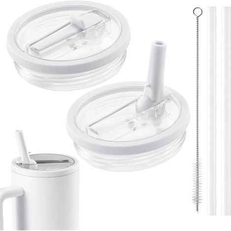 Lot de 2 Couvercles de Remplacement pour Stanley Cup 40oz avec Paille et Brosse de Nettoyage, Accessoires Compatibles Stanley Cup(blanc) (1/5)