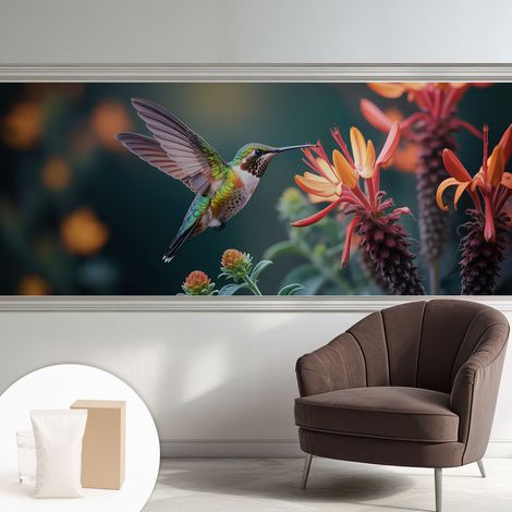 Papier peint intissé décoratif pour chambre et salon Design moderne à poser facilement - Colle incluse gratuite Fleurs de colibri 250x104 cm (1/5)