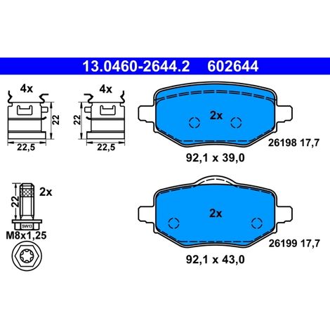 Kit de plaquettes de frein, frein à disque ATE 13.0460-2644.2 CITROËN